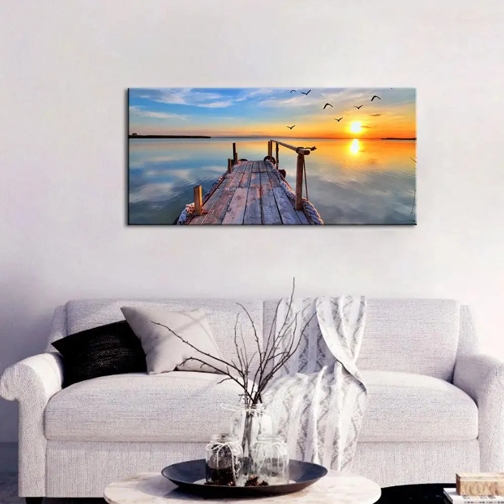 Beach Sunset Ocean Scenery Canvas Wall Painting With Frame