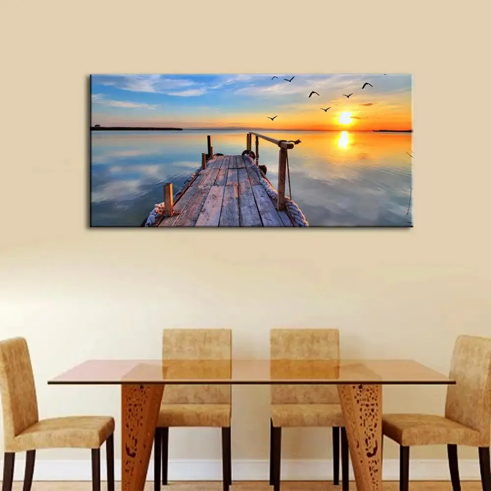Beach Sunset Ocean Scenery Canvas Wall Painting With Frame