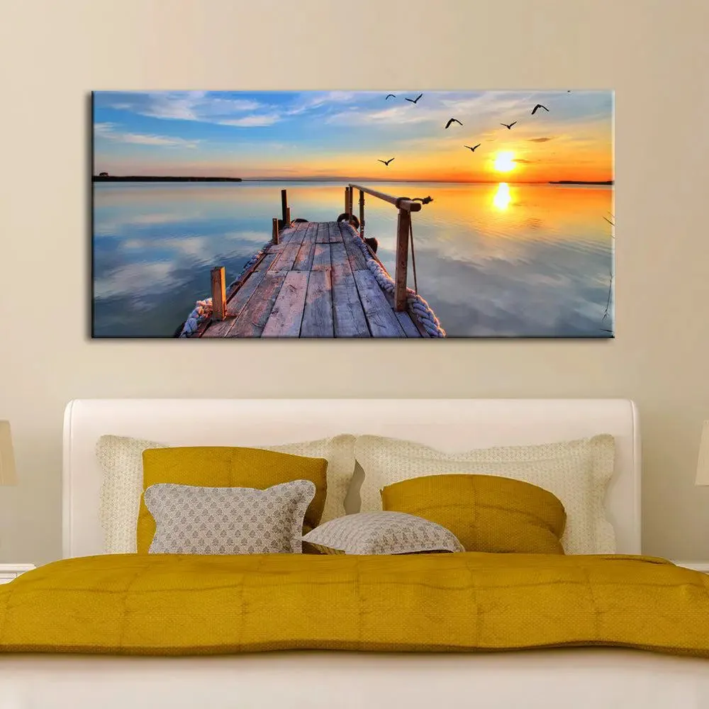 Beach Sunset Ocean Scenery Canvas Wall Painting With Frame
