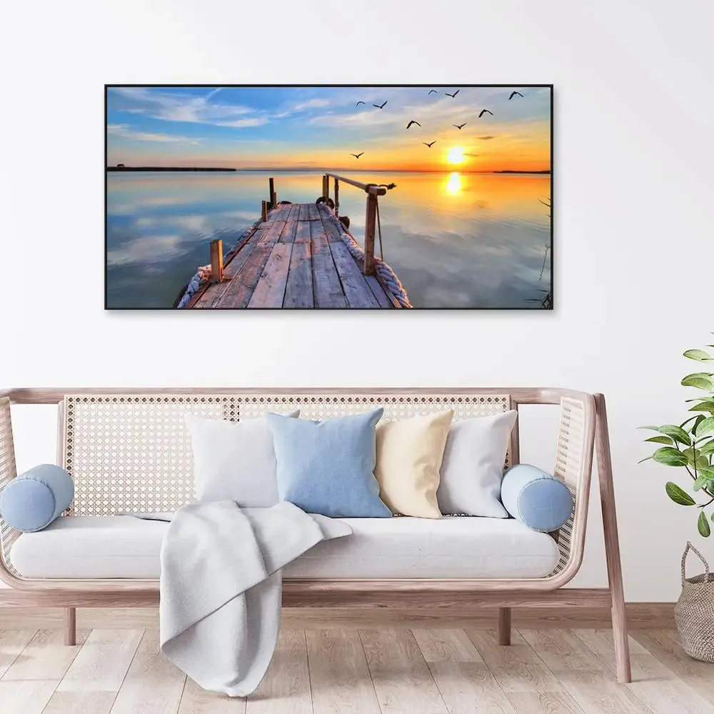 Beach Sunset Ocean Scenery Canvas Wall Painting With Frame