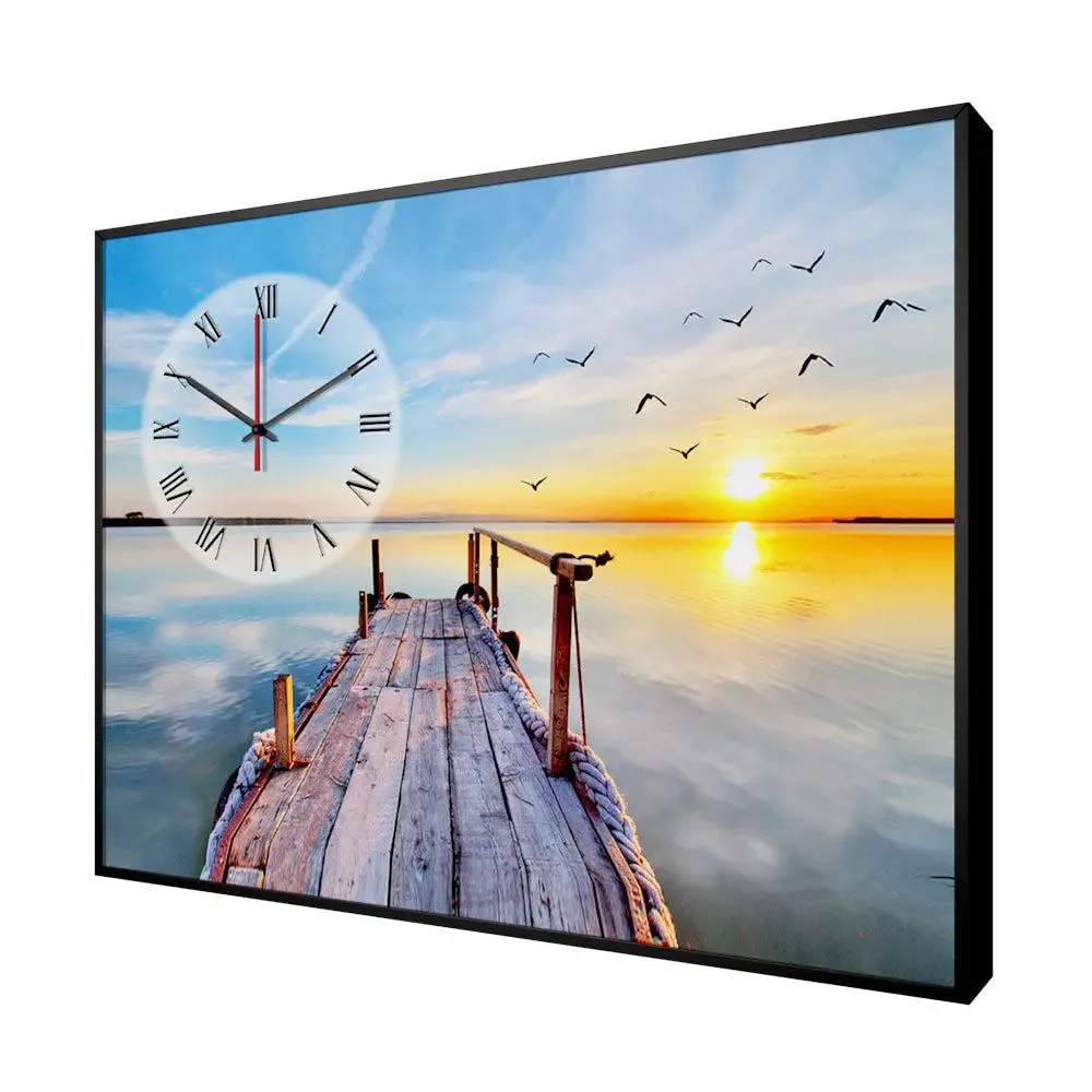 Beach Sunset Scenery Canvas Printed Decorative Wall Clock With Floating Frame