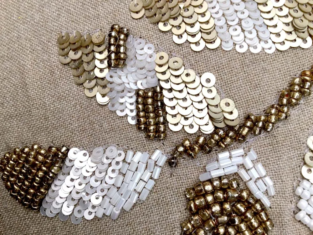 Beaded Beige Cotton Decorative Cushion Cover