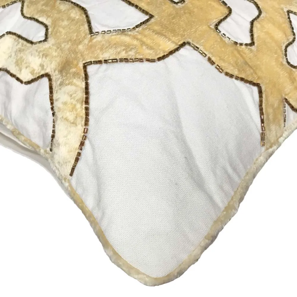 Beaded Designer Yellow Cotton Decorative Cushion Cover