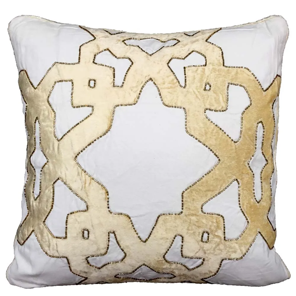 Beaded Designer Yellow Cotton Decorative Cushion Cover
