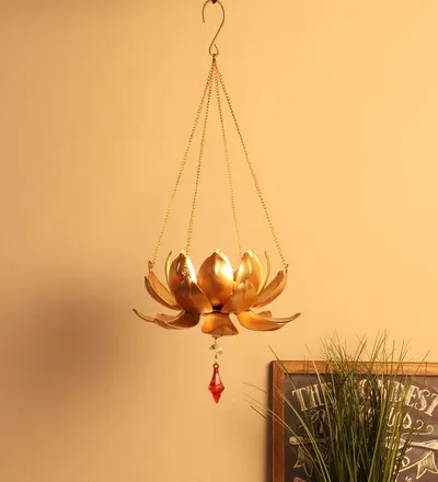 Beaded Hanging Big Lotus Tea Light Candle Holder