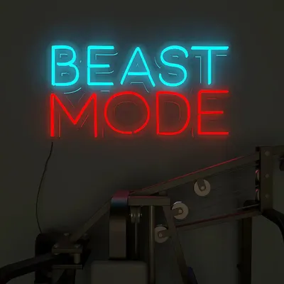 Beast Mode on' Blue & Red LED Neon Light for Gym Wall Decor