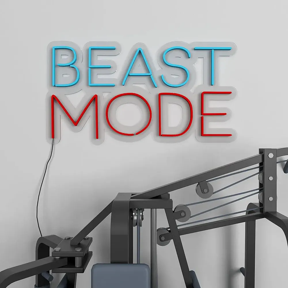 Beast Mode on' Blue & Red LED Neon Light for Gym Wall Decor