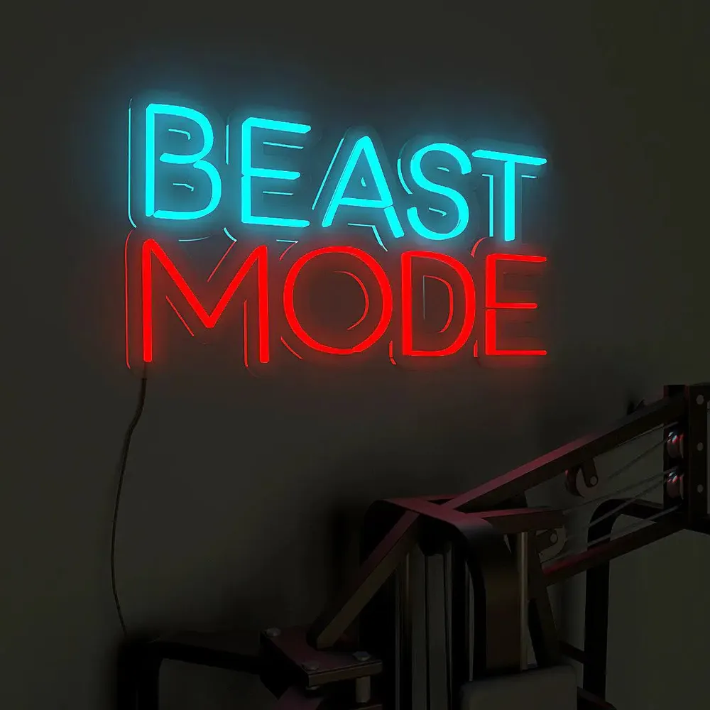 Beast Mode on' Blue & Red LED Neon Light for Gym Wall Decor