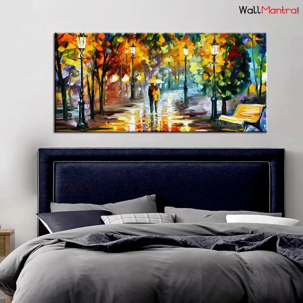 Beatific Rainy Street Big Panoramic Wall Painting