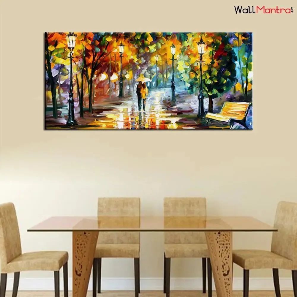 Beatific Rainy Street Big Panoramic Wall Painting