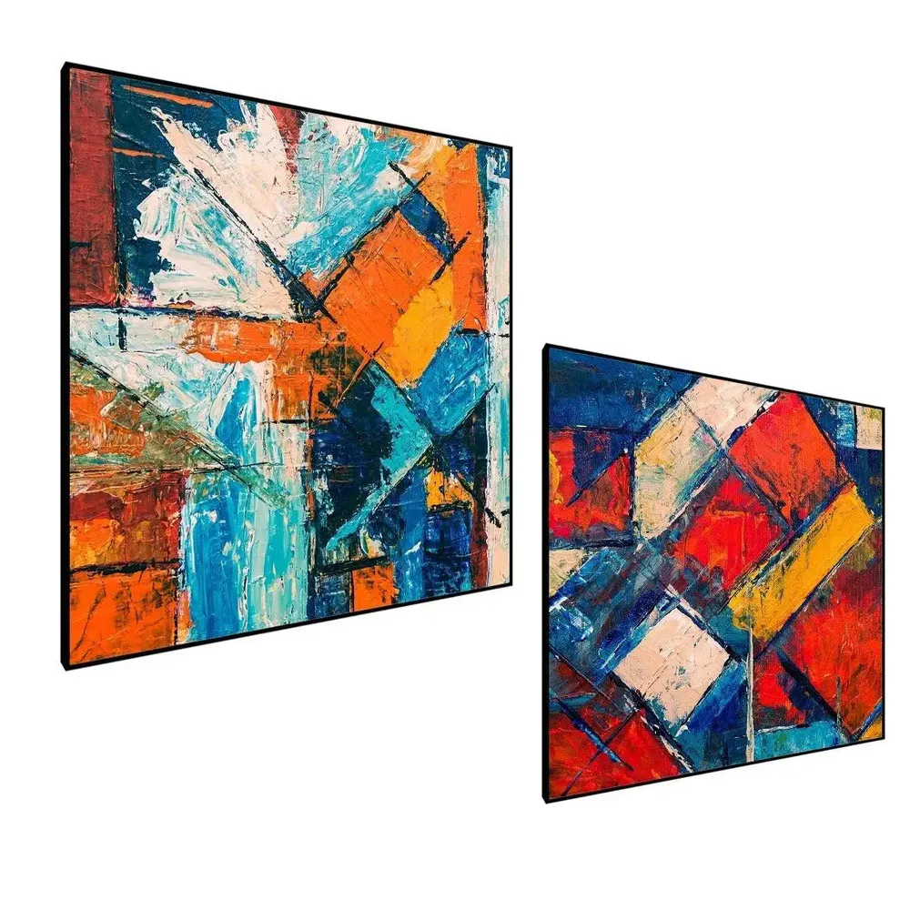 Beautiful Abstract Art Canvas Painting With Black Floating Frame Size: 30 cm (H) X 30 cm (W) Set of 2