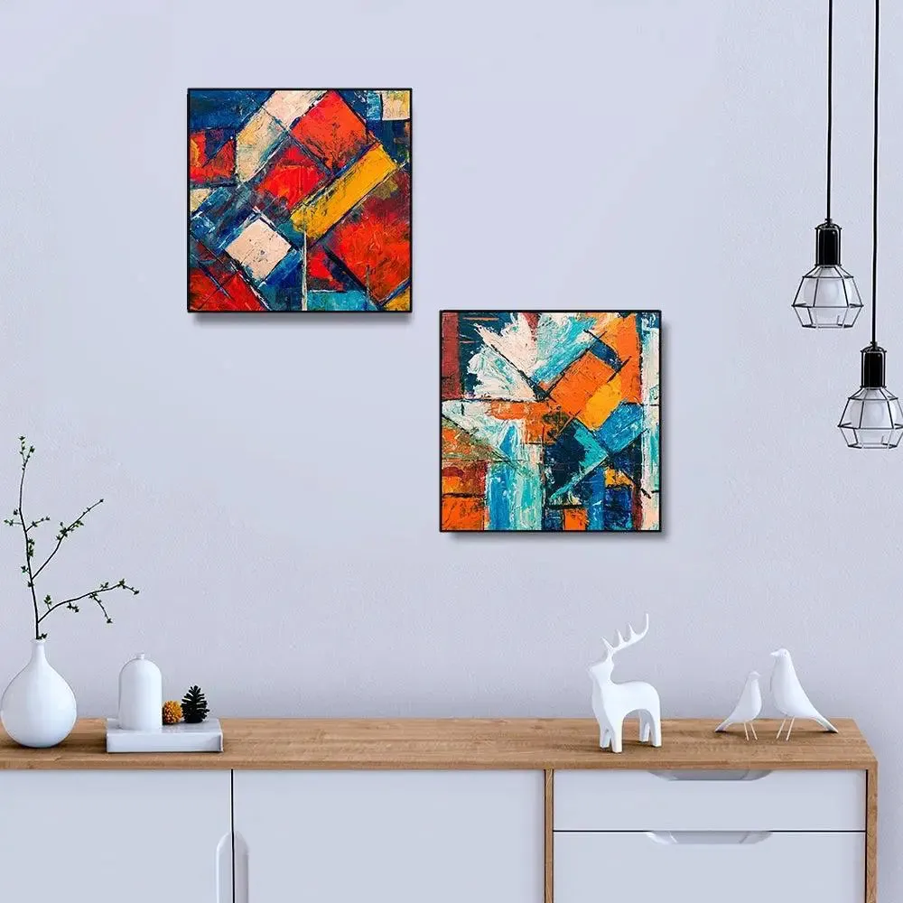 Beautiful Abstract Art Canvas Painting With Black Floating Frame Size: 30 cm (H) X 30 cm (W) Set of 2