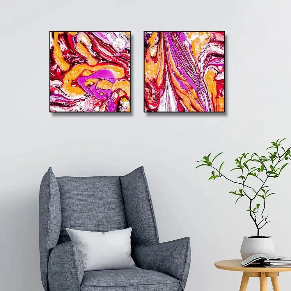 Beautiful Abstract Art Canvas Painting With Black Floating Frame Size: 30 cm (H) X 30 cm (W) Set of 2