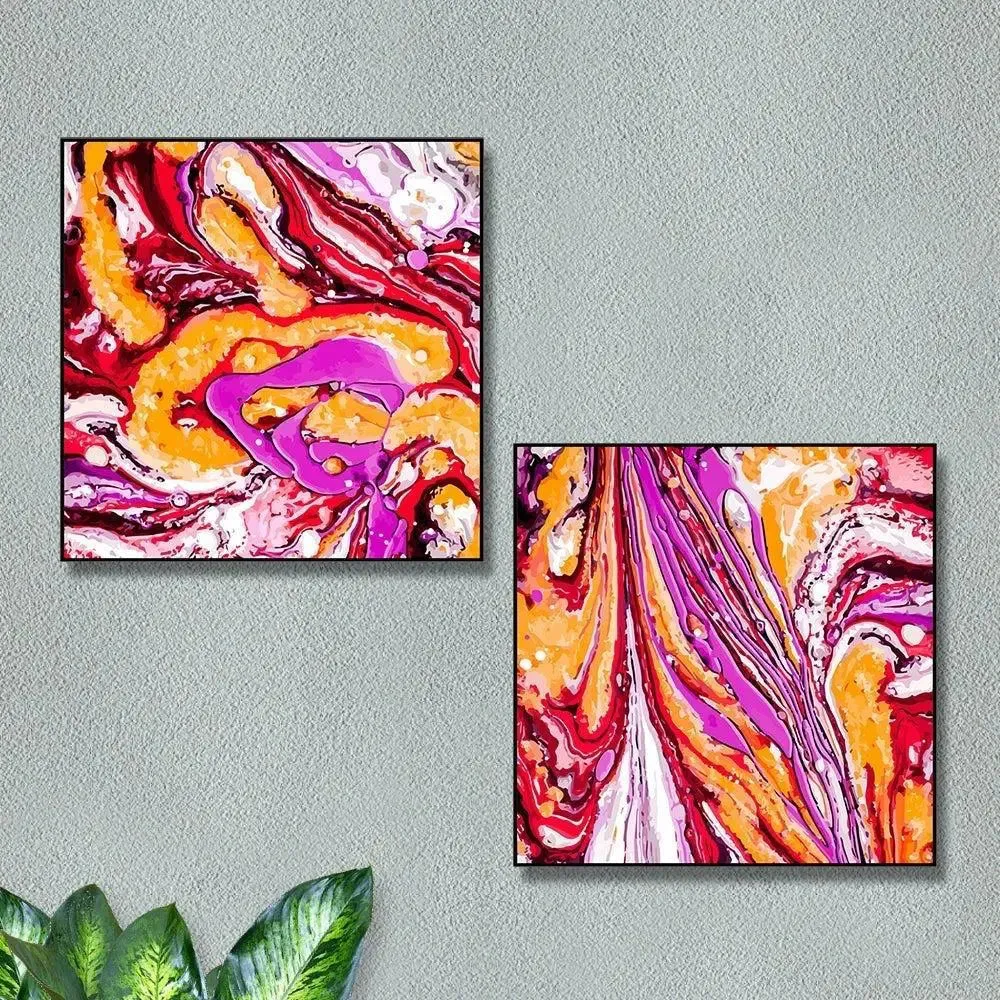Beautiful Abstract Art Canvas Painting With Black Floating Frame Size: 30 cm (H) X 30 cm (W) Set of 2