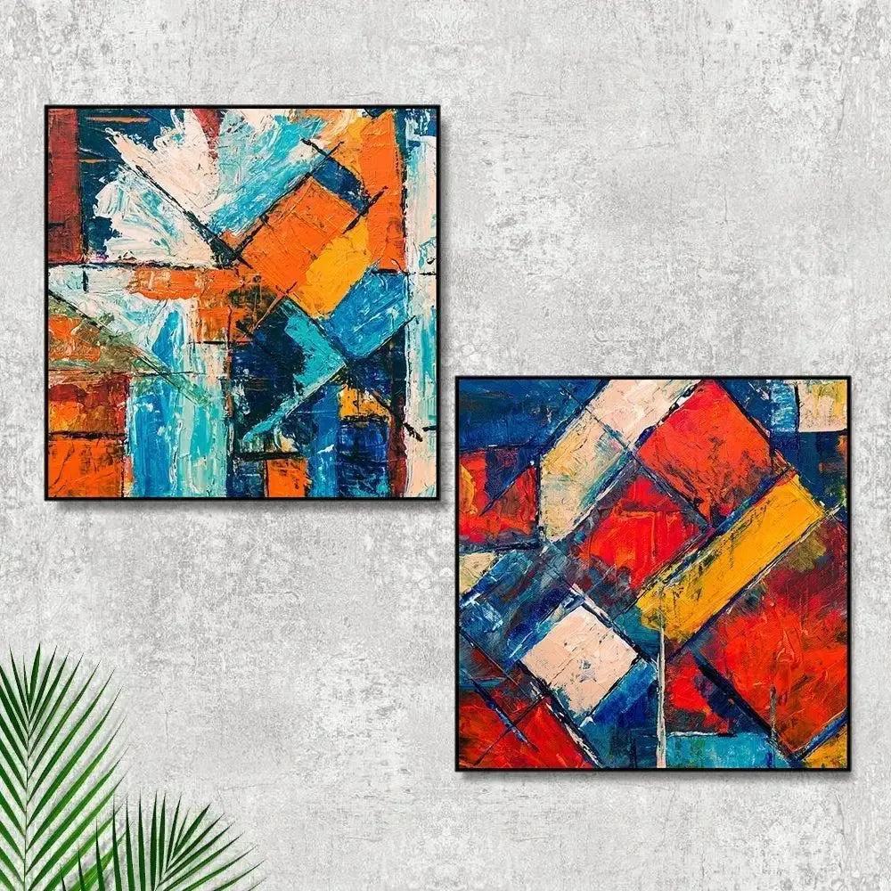 Beautiful Abstract Art Canvas Painting With Black Floating Frame Size: 30 cm (H) X 30 cm (W) Set of 2