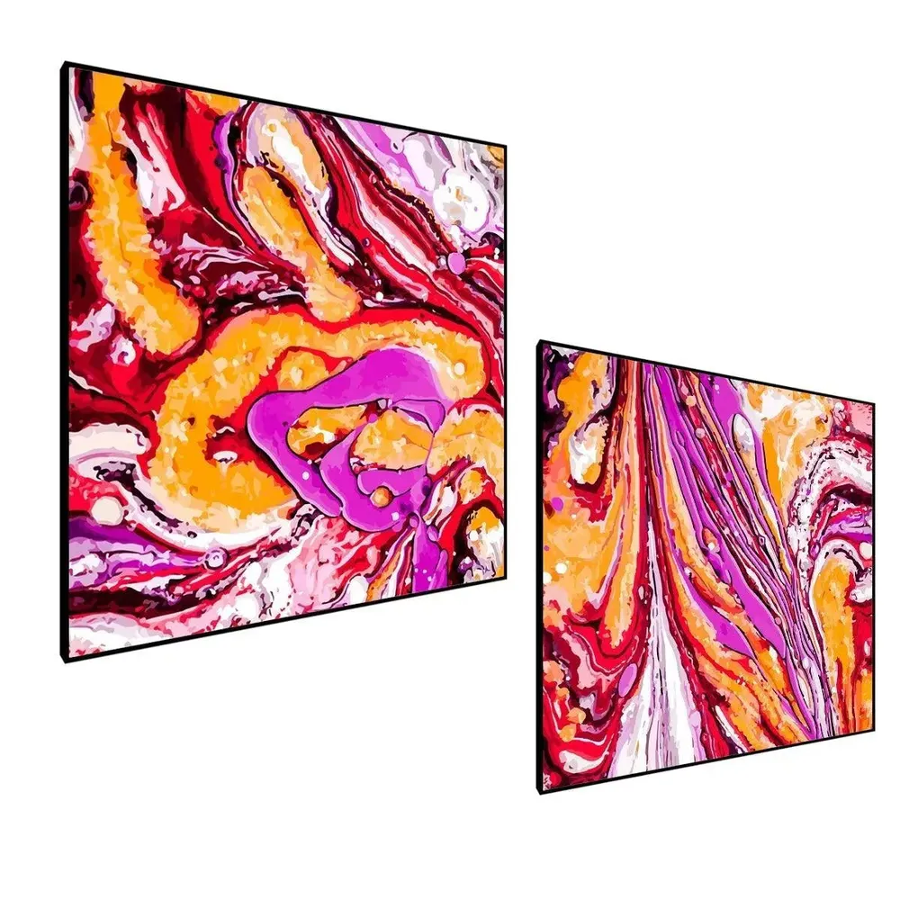 Beautiful Abstract Art Canvas Painting With Black Floating Frame Size: 30 cm (H) X 30 cm (W) Set of 2