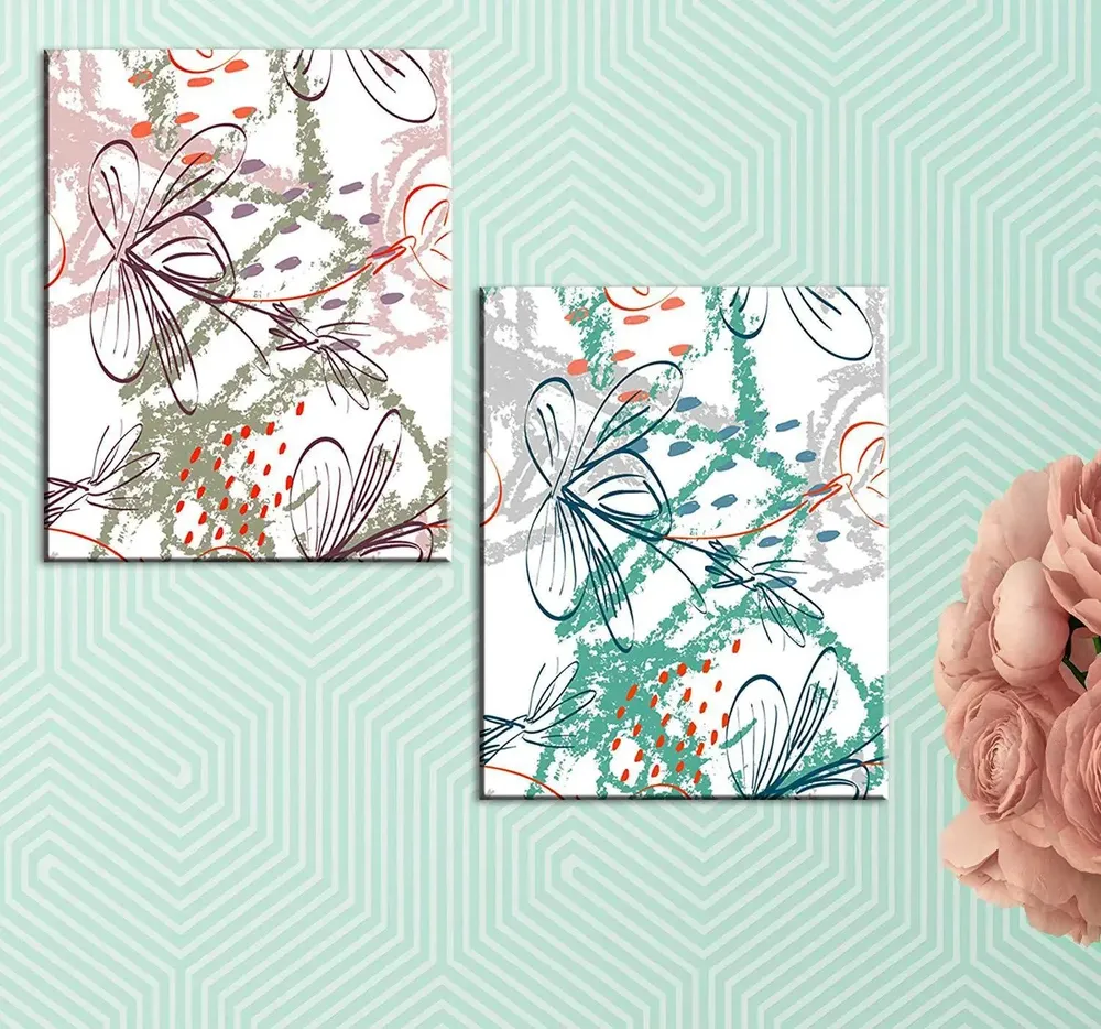 Beautiful  Abstract Design Canvas Printed Painting  Stretched on Wooden Canvas, Set of 2