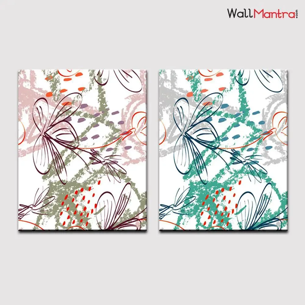 Beautiful  Abstract Design Canvas Printed Painting  Stretched on Wooden Canvas, Set of 2