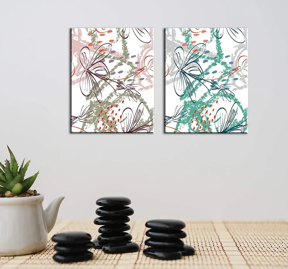 Beautiful  Abstract Design Canvas Printed Painting  Stretched on Wooden Canvas, Set of 2