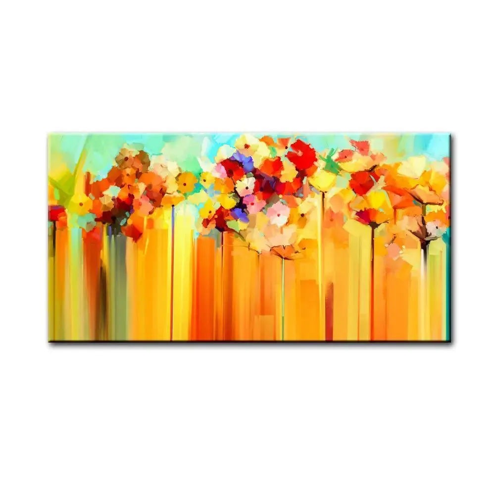 Beautiful Abstract Design Flowers Canvas Printed Painting With Frame