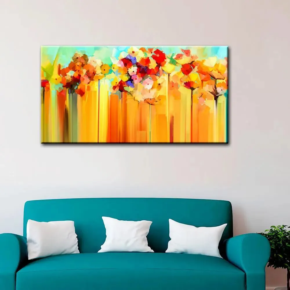 Beautiful Abstract Design Flowers Canvas Printed Painting With Frame