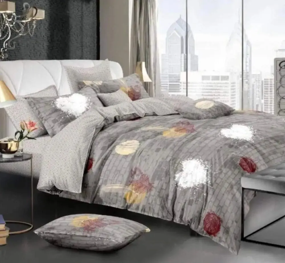 Beautiful Abstract Pattern Heart Design with Multiple Colour Heart Print Modern Double Bed Premium Bedsheet With Pillow Covers