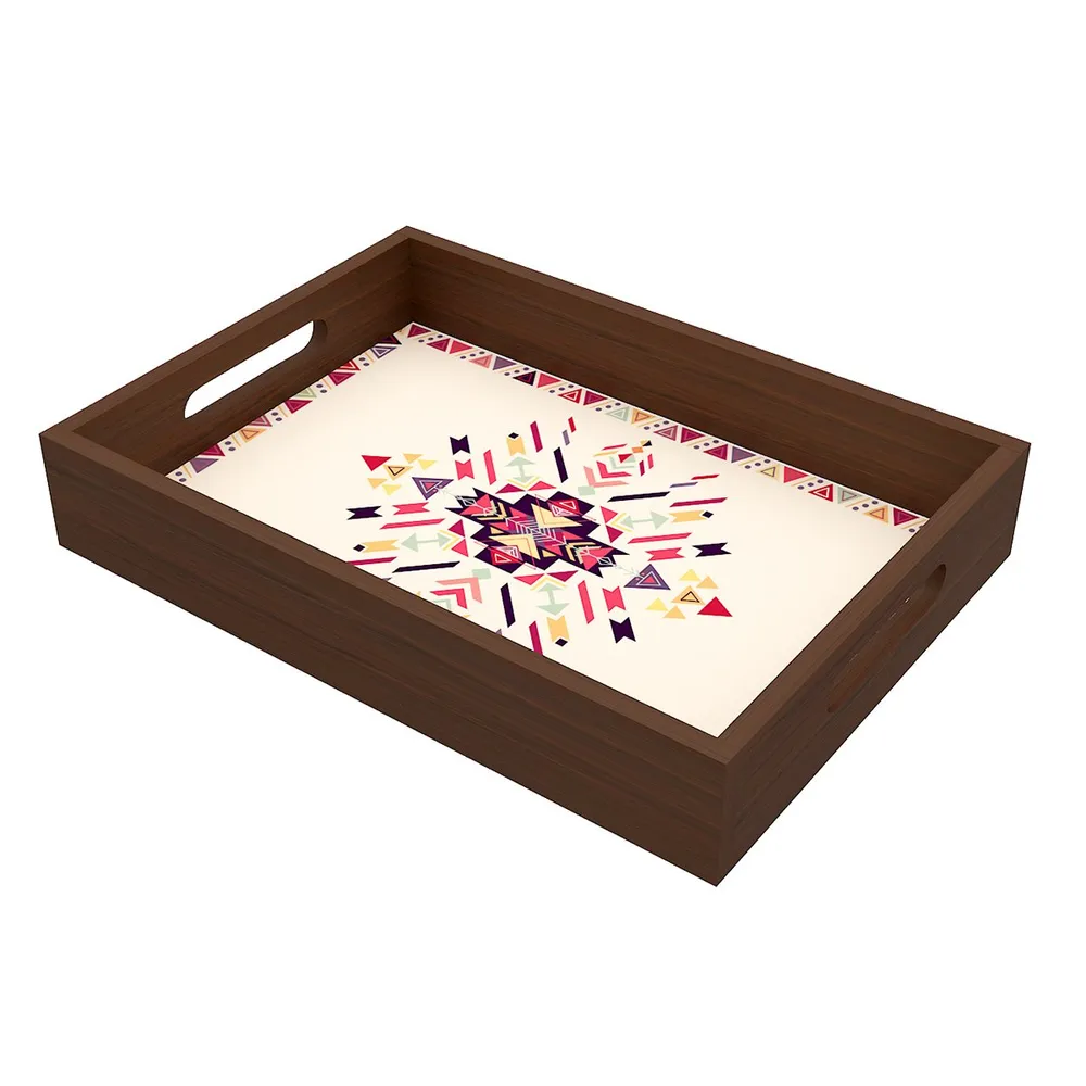 Beautiful Abstract Print Design Wooden Serving Tray Walnut Color