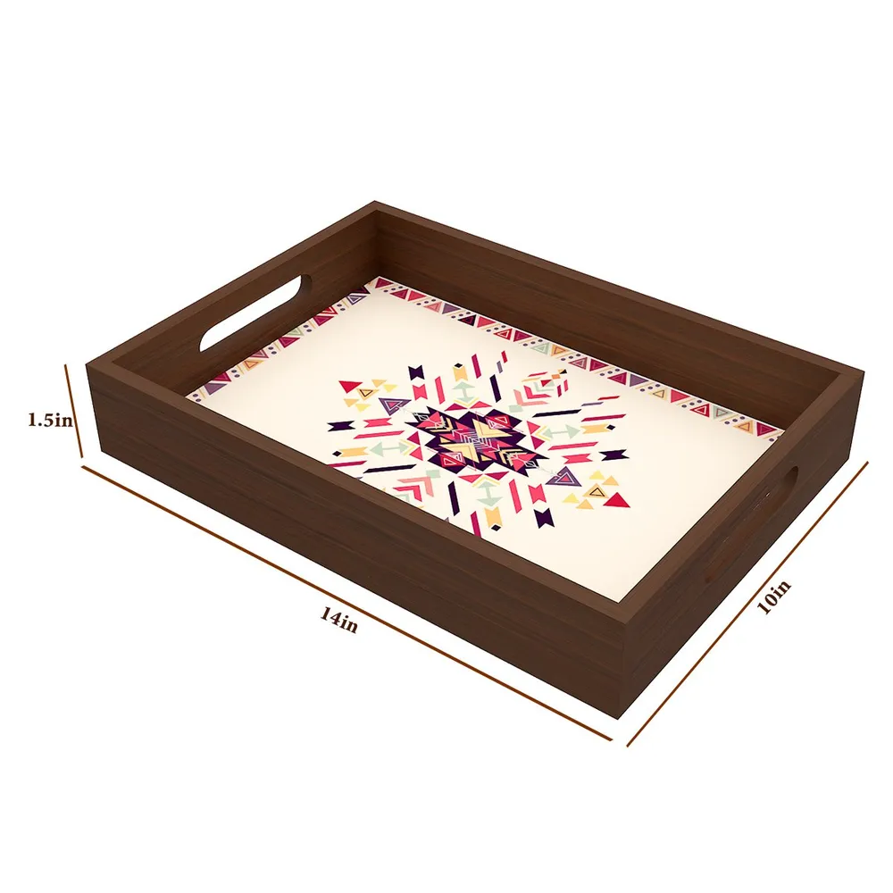 Beautiful Abstract Print Design Wooden Serving Tray Walnut Color