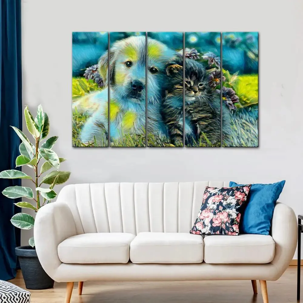 Beautiful Australian Shepherds (Puppy) Canvas Wall Painting 5 Panels