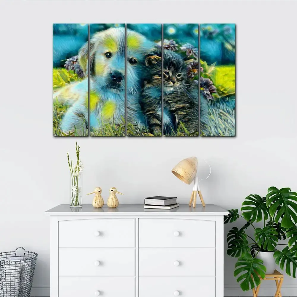 Beautiful Australian Shepherds (Puppy) Canvas Wall Painting 5 Panels