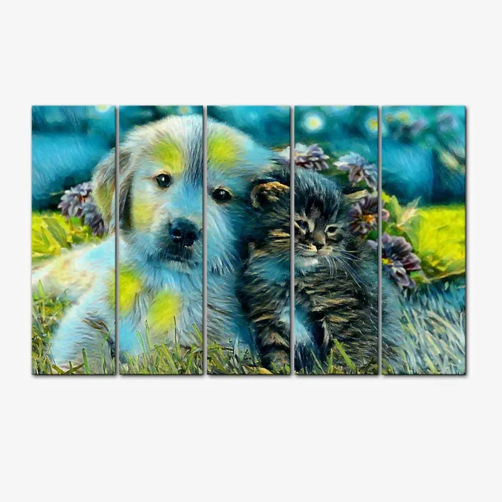 Beautiful Australian Shepherds (Puppy) Canvas Wall Painting 5 Panels