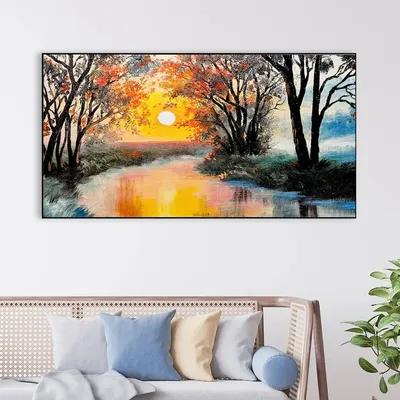 Beautiful Autumn Forest River Canvas Printed Painting