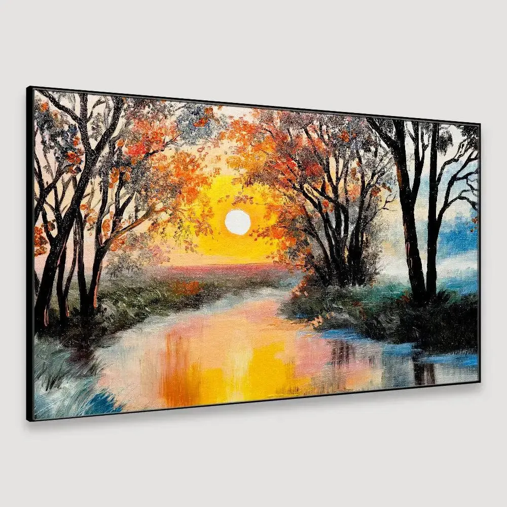 Beautiful Autumn Forest River Canvas Printed Painting With Frame