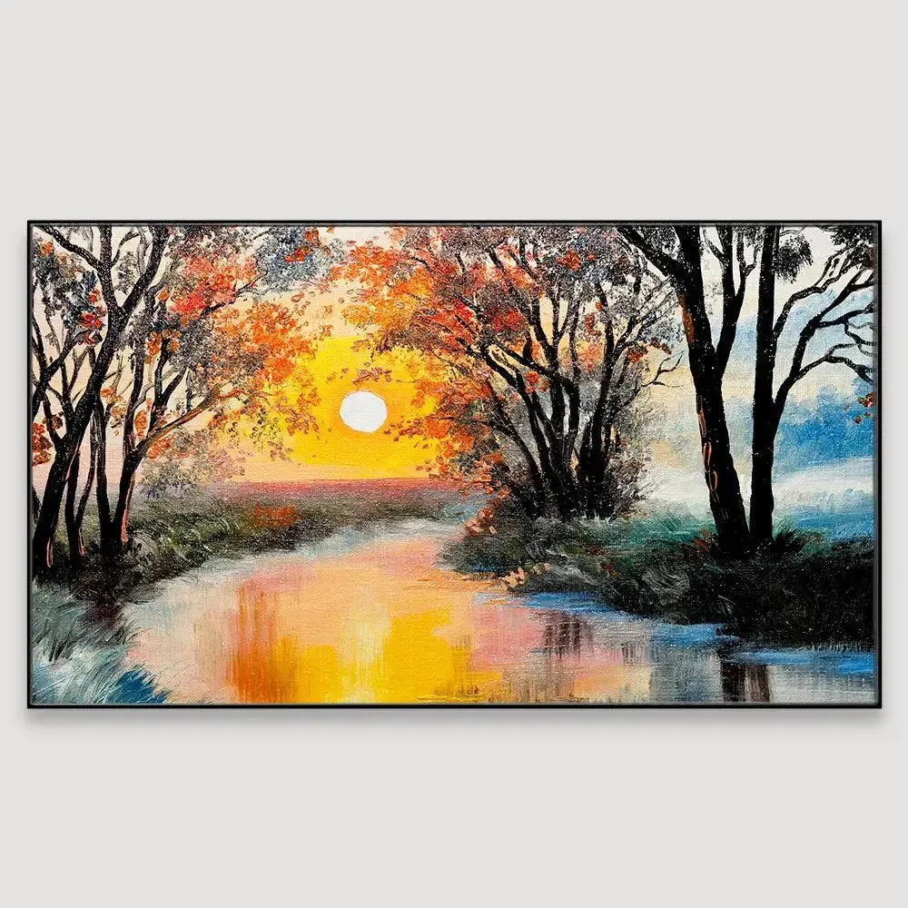 Beautiful Autumn Forest River Canvas Printed Painting With Frame