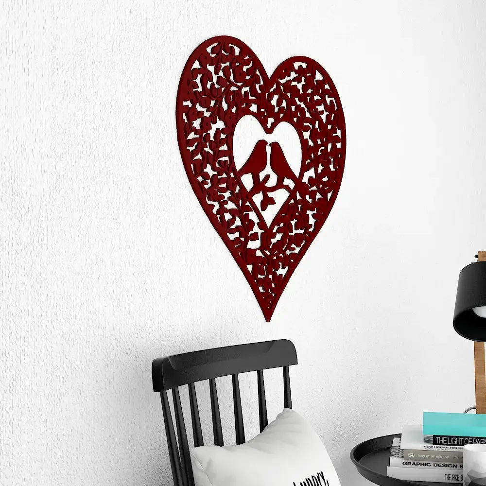 Beautiful Bird Couple in Heart Shape Design Wooden Wall Hanging Medium(14 inch X 15 inch)