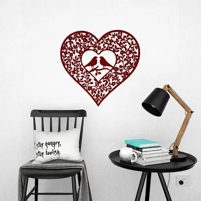 Beautiful Bird Couple in Heart Shape Design Wooden Wall Hanging