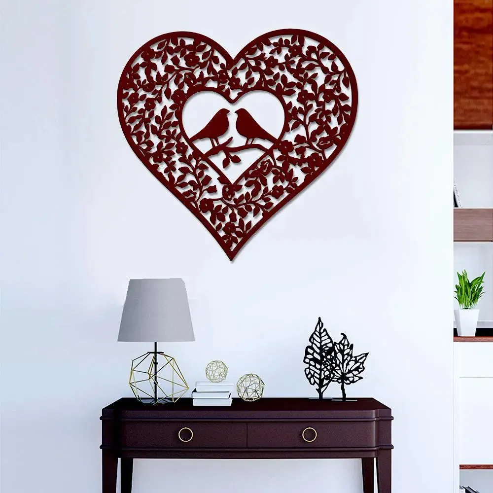Beautiful Bird Couple in Heart Shape Design Wooden Wall Hanging Medium(14 inch X 15 inch)