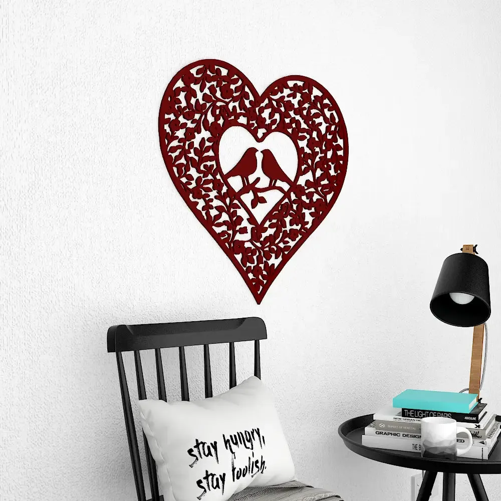 Beautiful Bird Couple in Heart Shape Design Wooden Wall Hanging Medium(14 inch X 15 inch)