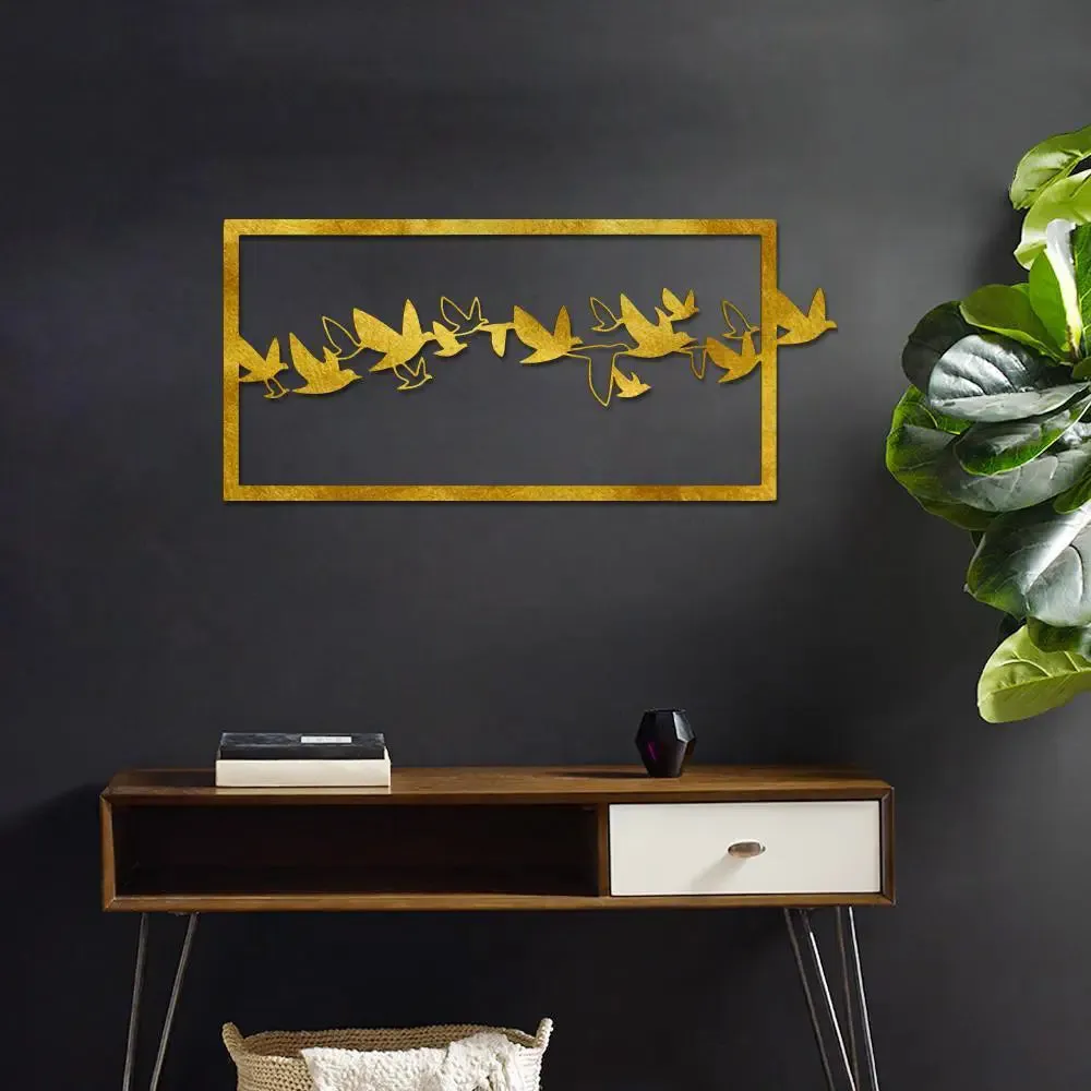 Beautiful Bird Fling in yellow color Design Wooden Wall Hanging Medium(11 inch X 24 inch)