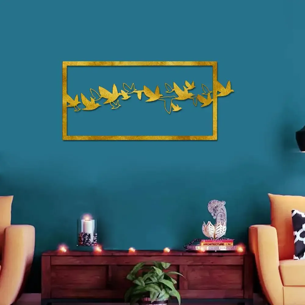 Beautiful Bird Fling in yellow color Design Wooden Wall Hanging Medium(11 inch X 24 inch)