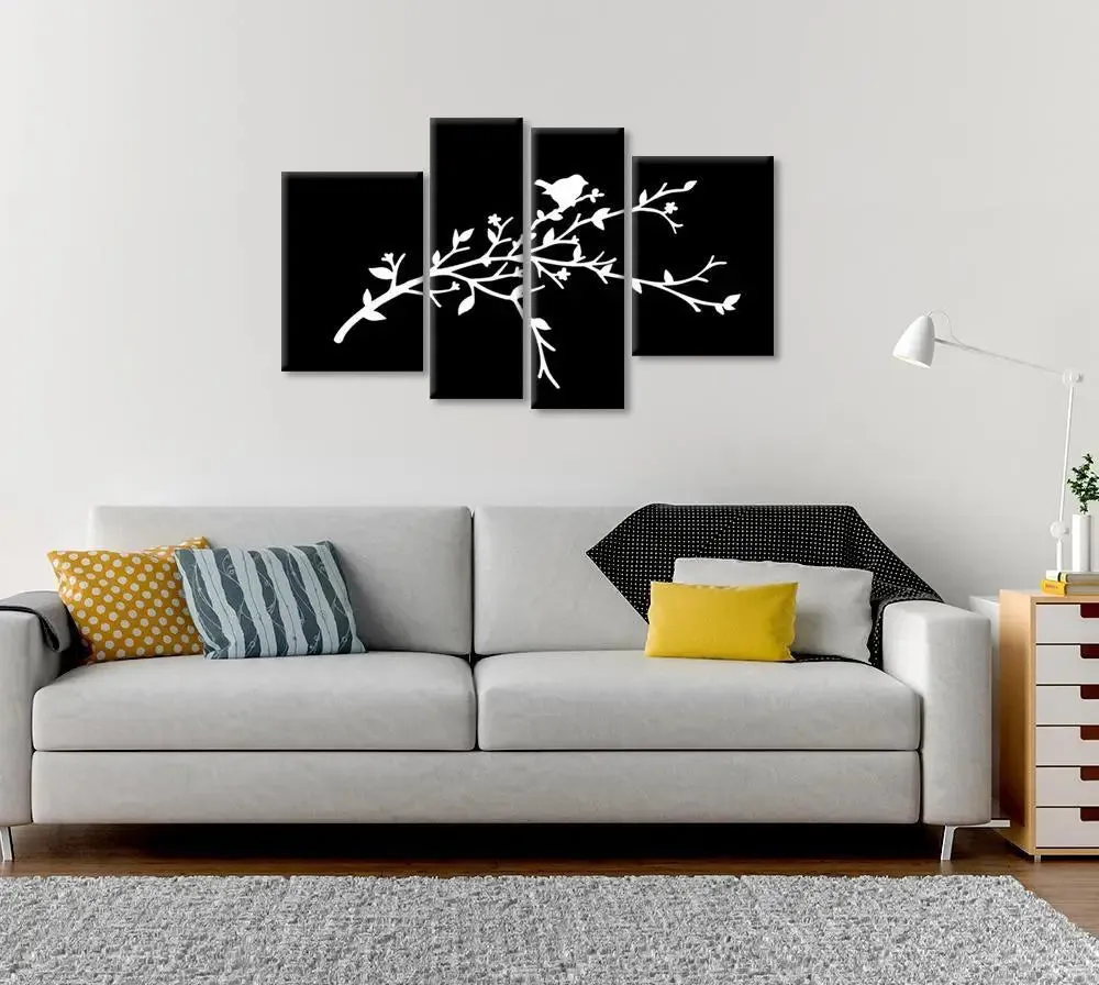 Beautiful Bird in Black / 4 Pieces Canvas Print /Stretched and Framed on Wood / 42" W x 25" H