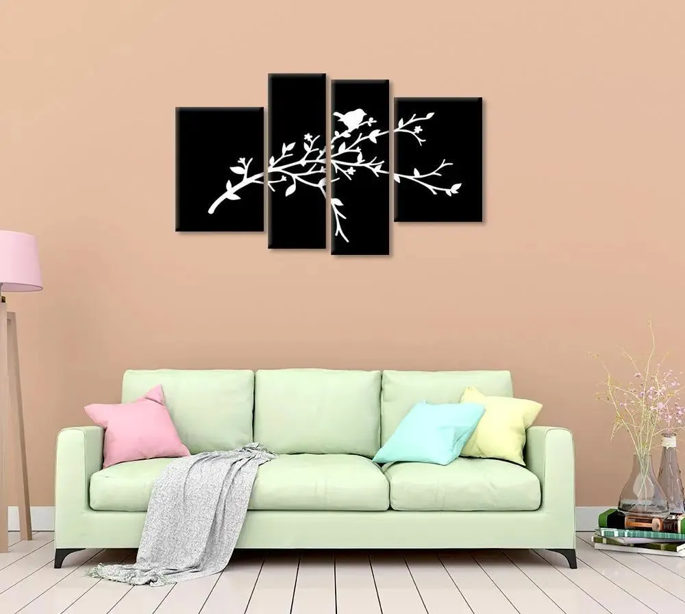 Beautiful Bird in Black / 4 Pieces Canvas Print /Stretched and Framed on Wood / 42" W x 25" H