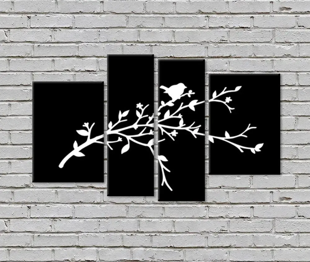 Beautiful Bird in Black / 4 Pieces Canvas Print /Stretched and Framed on Wood / 42" W x 25" H