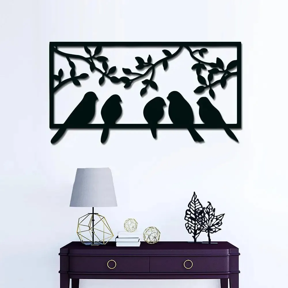 Beautiful Bird on Branch in Black color Design Wooden Wall Hanging Medium(12 inch X 24 inch)