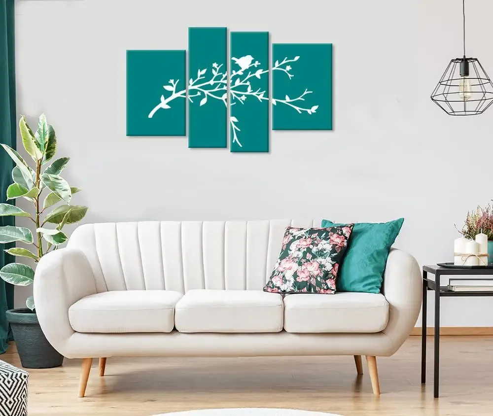 Beautiful Bird Wall Painting / 4 Pieces Canvas Print /Stretched &amp; Framed on Wood / 42" W x 25" H