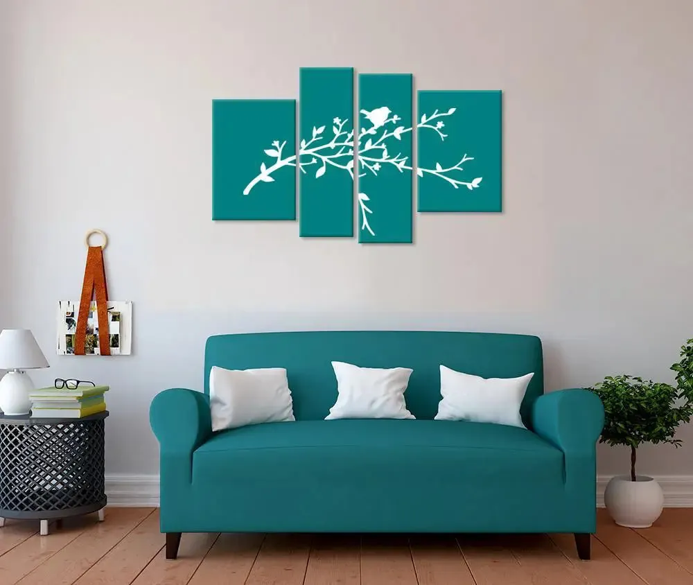 Beautiful Bird Wall Painting / 4 Pieces Canvas Print /Stretched &amp; Framed on Wood / 42" W x 25" H