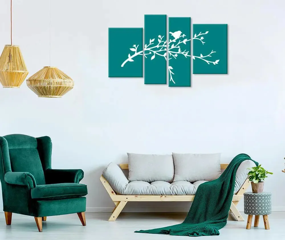 Beautiful Bird Wall Painting / 4 Pieces Canvas Print /Stretched &amp; Framed on Wood / 42" W x 25" H