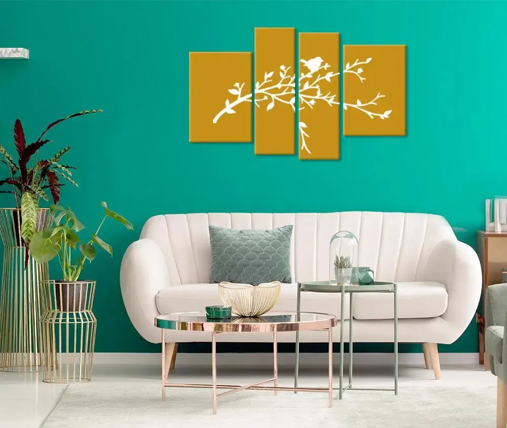 Beautiful Bird Wall Painting Yellow  /Stretched and Framed on Wood / 42" W x 25" H