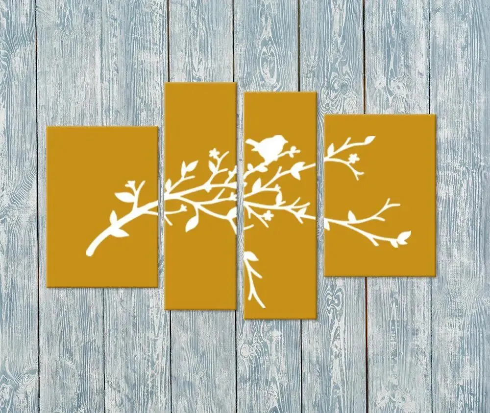 Beautiful Bird Wall Painting Yellow  /Stretched and Framed on Wood / 42" W x 25" H