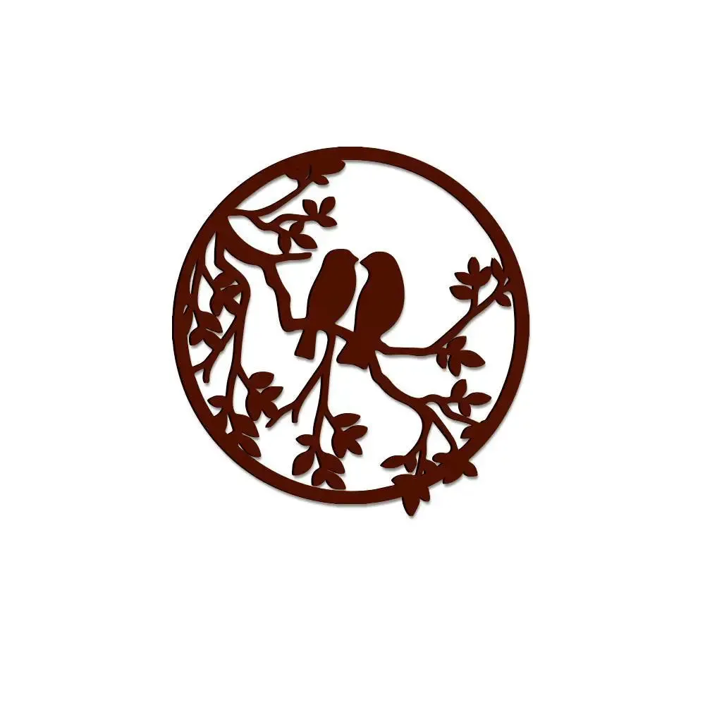 Beautiful Birds Couple on Branch in Circle Design Wooden Wall Hanging, Wooden Wall Decoration Medium(15 inch X 14inch)